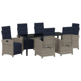 Set da Pranzo per Giardino con cuscino 7 pcs Grigio polyrattan