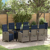 Set da Pranzo per Giardino con cuscino 9 pcs Grigio polyrattan