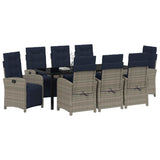 Set da Pranzo per Giardino con cuscino 9 pcs Grigio polyrattan
