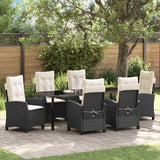 Set da Pranzo per Giardino con cuscino 7 pcs Nero polyrattan