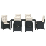 Set da Pranzo per Giardino con cuscino 7 pcs Nero polyrattan