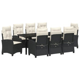 Set da Pranzo per Giardino con cuscino 9 pcs Nero polyrattan