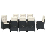 Set da Pranzo per Giardino con cuscino 9 pcs Nero polyrattan
