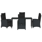 Set da Pranzo per Giardino con cuscino 5 pcs Nero polyrattan