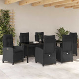 Set da Pranzo per Giardino con cuscino 7 pcs Nero polyrattan