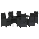 Set da Pranzo per Giardino con cuscino 7 pcs Nero polyrattan