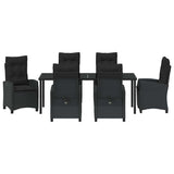 Set da Pranzo per Giardino con cuscino 7 pcs Nero polyrattan