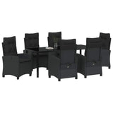 Set da Pranzo per Giardino con cuscino 7 pcs Nero polyrattan