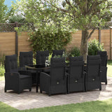 Set da Pranzo per Giardino con cuscino 9 pcs Nero polyrattan