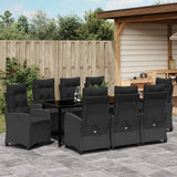Set da Pranzo per Giardino con cuscino 9 pcs Nero polyrattan