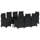 Set da Pranzo per Giardino con cuscino 9 pcs Nero polyrattan