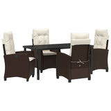 Set da Pranzo per Giardino con cuscino 5 pcs Marrone polyrattan