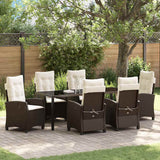 Set da Pranzo per Giardino con cuscino 7 pcs Marrone polyrattan
