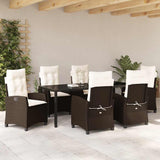 Set da Pranzo per Giardino con cuscino 7 pcs Marrone polyrattan