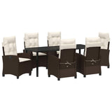 Set da Pranzo per Giardino con cuscino 7 pcs Marrone polyrattan