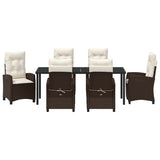 Set da Pranzo per Giardino con cuscino 7 pcs Marrone polyrattan