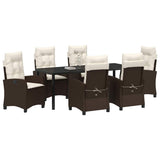Set da Pranzo per Giardino con cuscino 7 pcs Marrone polyrattan