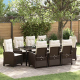 Set da Pranzo per Giardino con cuscino 9 pcs Marrone polyrattan