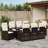 Set da Pranzo per Giardino con cuscino 9 pcs Marrone polyrattan