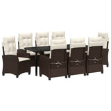 Set da Pranzo per Giardino con cuscino 9 pcs Marrone polyrattan