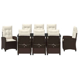 Set da Pranzo per Giardino con cuscino 9 pcs Marrone polyrattan