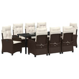 Set da Pranzo per Giardino con cuscino 9 pcs Marrone polyrattan