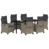 Set da Pranzo per Giardino con cuscino 7 pcs Grigio polyrattan