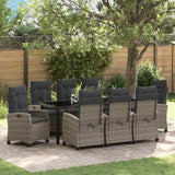 Set da Pranzo per Giardino con cuscino 9 pcs Grigio polyrattan
