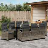 Set da Pranzo per Giardino con cuscino 9 pcs Grigio polyrattan