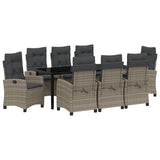 Set da Pranzo per Giardino con cuscino 9 pcs Grigio polyrattan