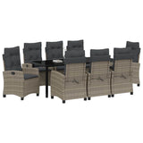 Set da Pranzo per Giardino con cuscino 9 pcs Grigio polyrattan