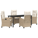 Set da Pranzo per Giardino con cuscino 5 pcs Beige polyrattan