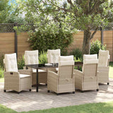 Set da Pranzo per Giardino con cuscino 7 pcs Beige polyrattan