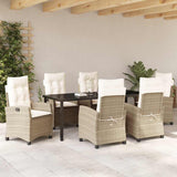 Set da Pranzo per Giardino con cuscino 7 pcs Beige polyrattan