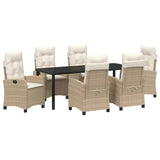 Set da Pranzo per Giardino con cuscino 7 pcs Beige polyrattan