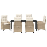 Set da Pranzo per Giardino con cuscino 7 pcs Beige polyrattan