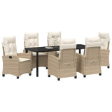 Set da Pranzo per Giardino con cuscino 7 pcs Beige polyrattan