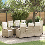 Set da Pranzo per Giardino con cuscino 9 pcs Beige polyrattan