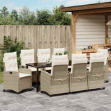 Set da Pranzo per Giardino con cuscino 9 pcs Beige polyrattan
