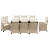Set da Pranzo per Giardino con cuscino 9 pcs Beige polyrattan