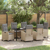 Set da Pranzo per Giardino con cuscino 7 pcs Beige polyrattan