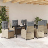 Set da Pranzo per Giardino con cuscino 7 pcs Beige polyrattan