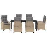 Set da Pranzo per Giardino con cuscino 7 pcs Beige polyrattan