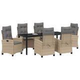 Set da Pranzo per Giardino con cuscino 7 pcs Beige polyrattan