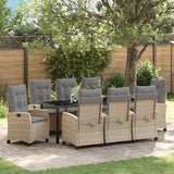 Set da Pranzo per Giardino con cuscino 9 pcs Beige polyrattan