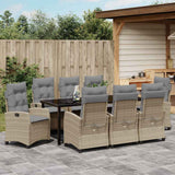 Set da Pranzo per Giardino con cuscino 9 pcs Beige polyrattan