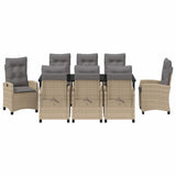 Set da Pranzo per Giardino con cuscino 9 pcs Beige polyrattan