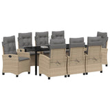 Set da Pranzo per Giardino con cuscino 9 pcs Beige polyrattan