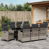 Set da Pranzo per Giardino 9 pcs Grigio chiaro polyrattan