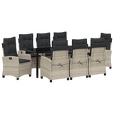 Set da Pranzo per Giardino 9 pcs Grigio chiaro polyrattan